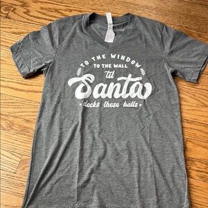 Gray Graphic Tee with Santa Print